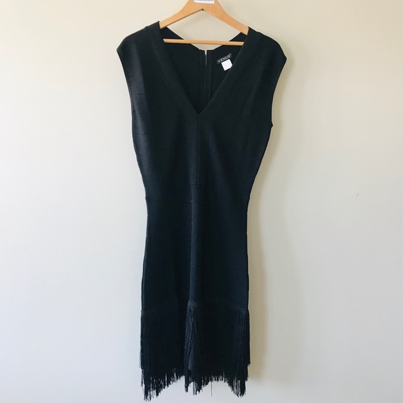 VENUS Dresses & Skirts - Flapper dress ! Venus Black Ribbed Fringe Dress